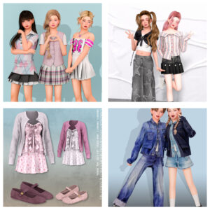 Sims 4 family modeling Sunberry’s matching outfits