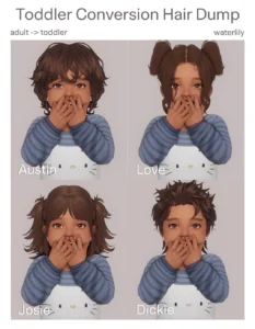 Sims 4 toddler with braided pigtails and pastel bow accessories