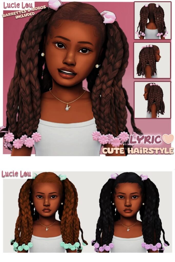 Lucie Lou Lyric Hairstyle Barrettes and Bobos Sims 4 Kids Hair CC