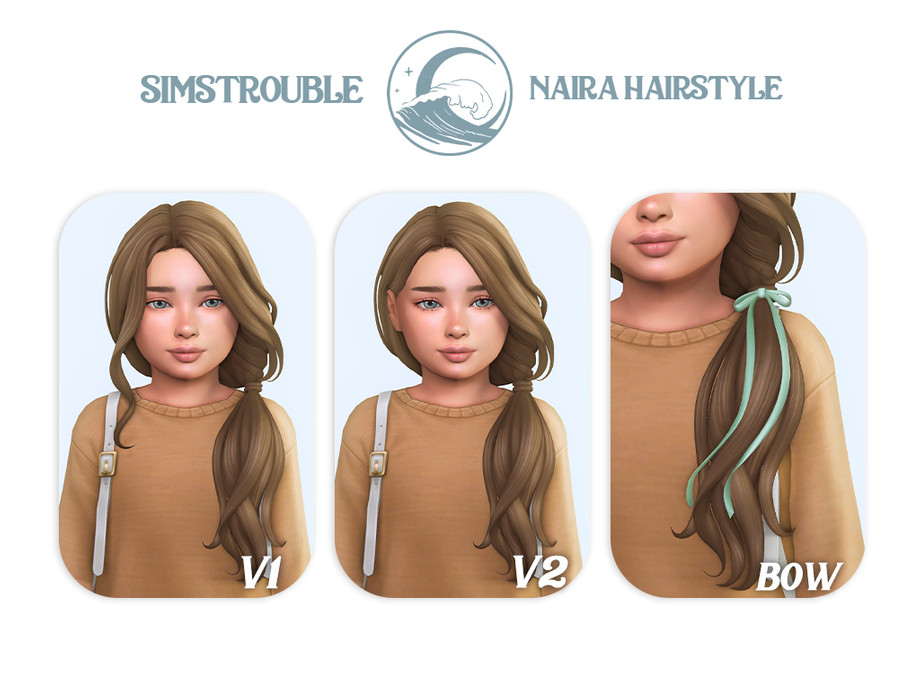Naira bow hairstyle Sims 4 child hair CC