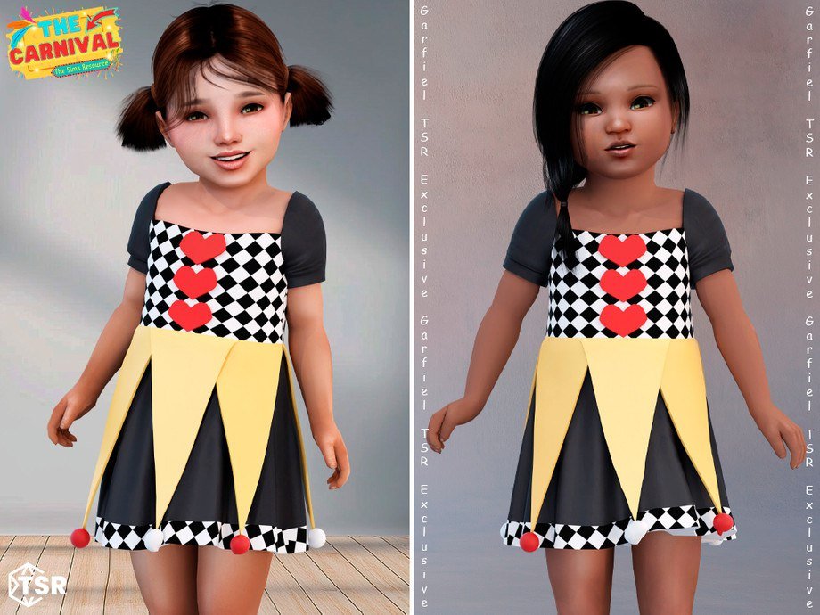 Garfiel Corinna Harlequin Carnival Dress for Toddlers Sims 4 CC