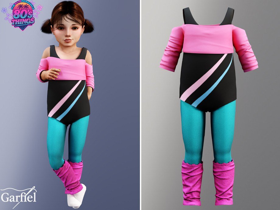 Garfiel 80s Things Toddler Vibrant Retro Aerobics Outfit with Leggings Sims 4 CC