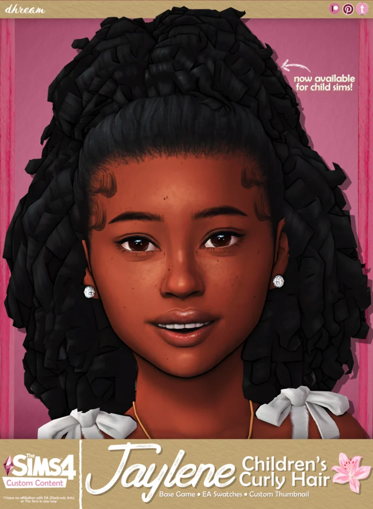 Jaylene Children's Curly Hair Sims 4 Kids Curly Hair CC