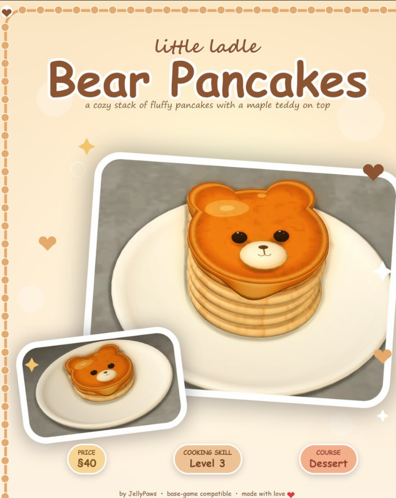 JellyPaws Little Ladle Bear Pancakes Sims 4 Kids Food CC
