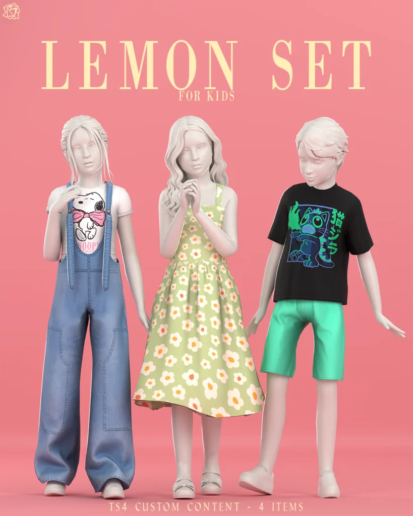 Bluerosesims Lemon Set for Kids Sims 4 Kids Clothing CC