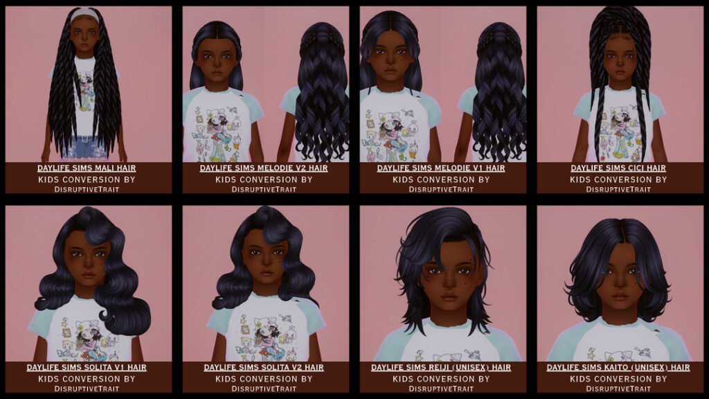 Daylife Sims adult to child hair conversions Sims 4