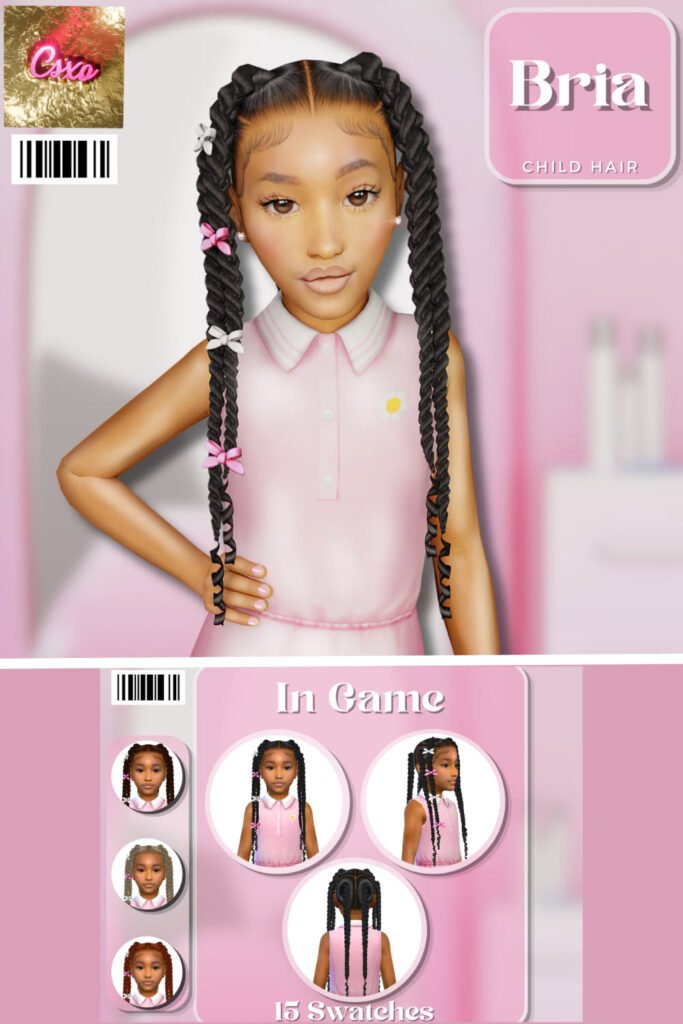 CeceSimsXO Bria Hair Sims 4 child hair CC